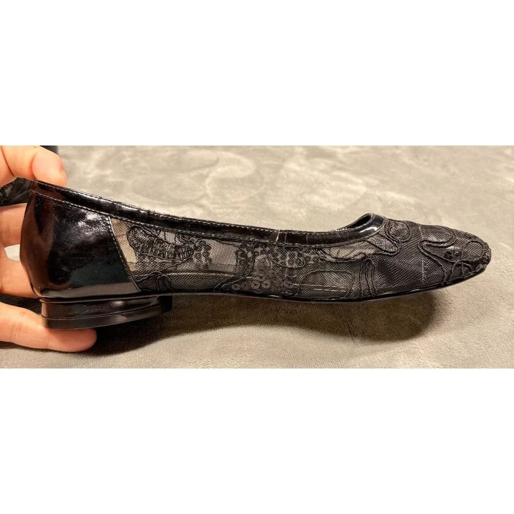 Stefani Collection Womens Flats 8.5M Black Lace Sequin Ballet Loafer